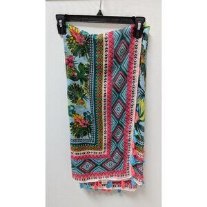 "C" Pink Palm Floral Knit Tassel Scarf